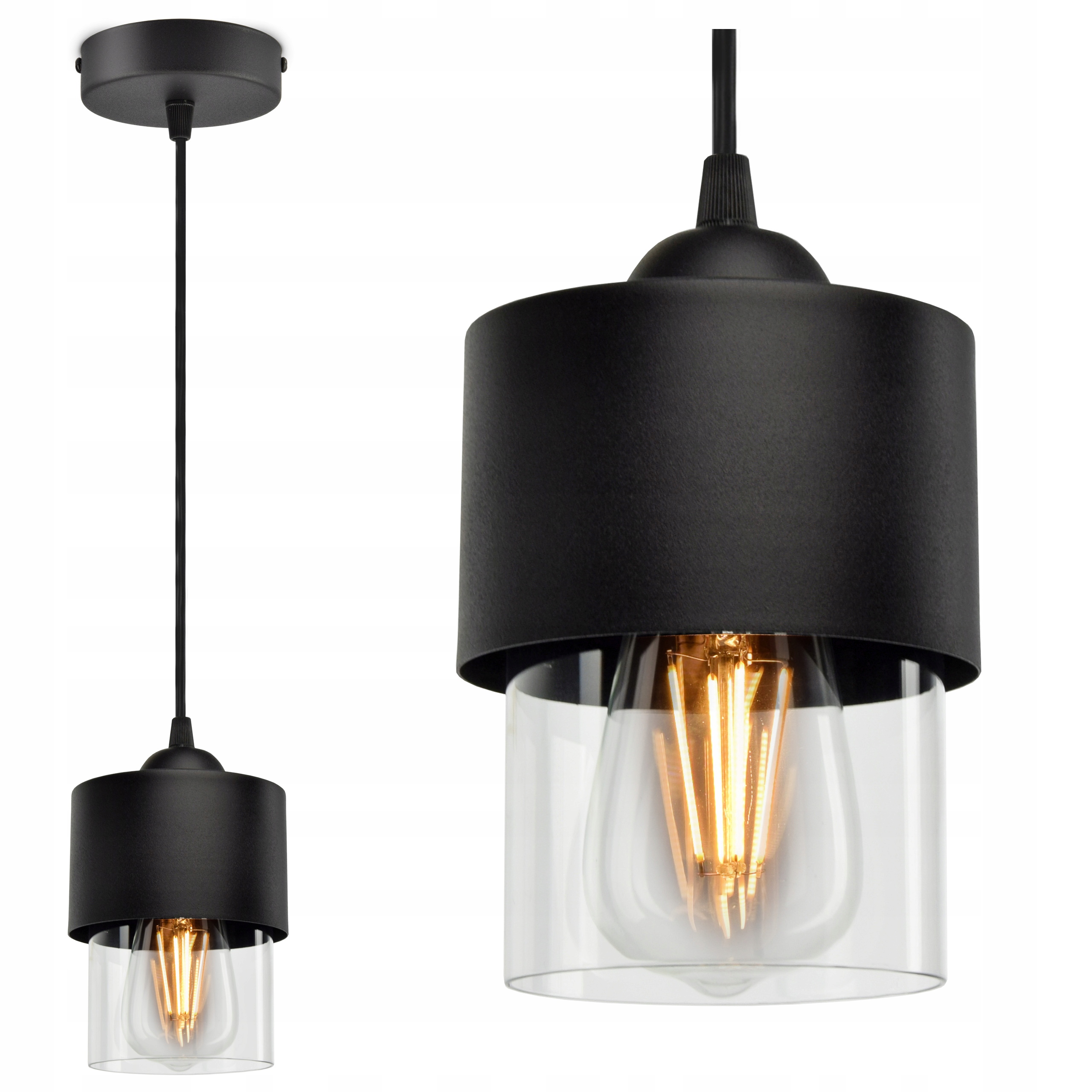 

Lampa Wisząca Żyrandol Metal Szkło Transparent Led