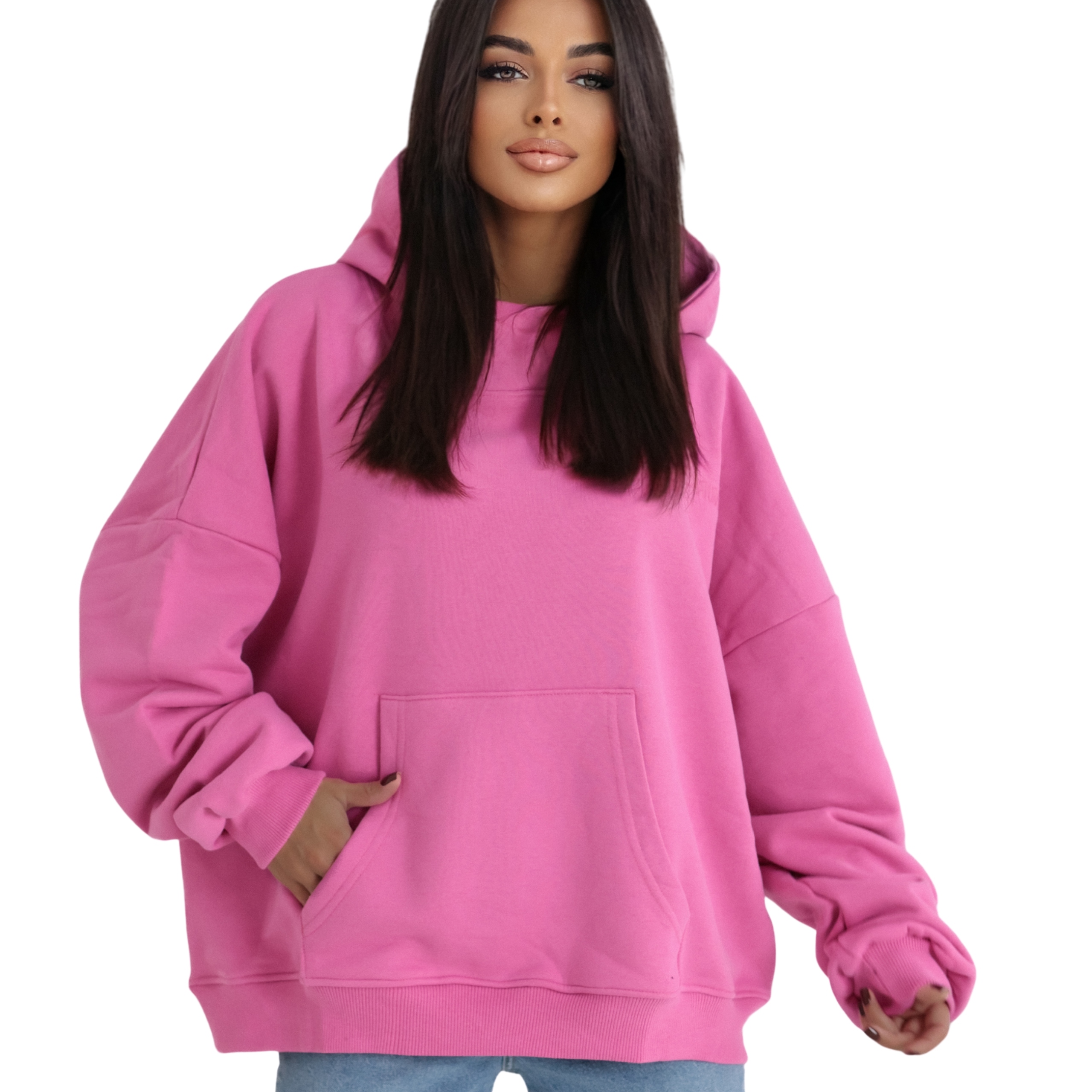 Mikina s kapucí (klokanka) Premium růžová fuchsiová M/L