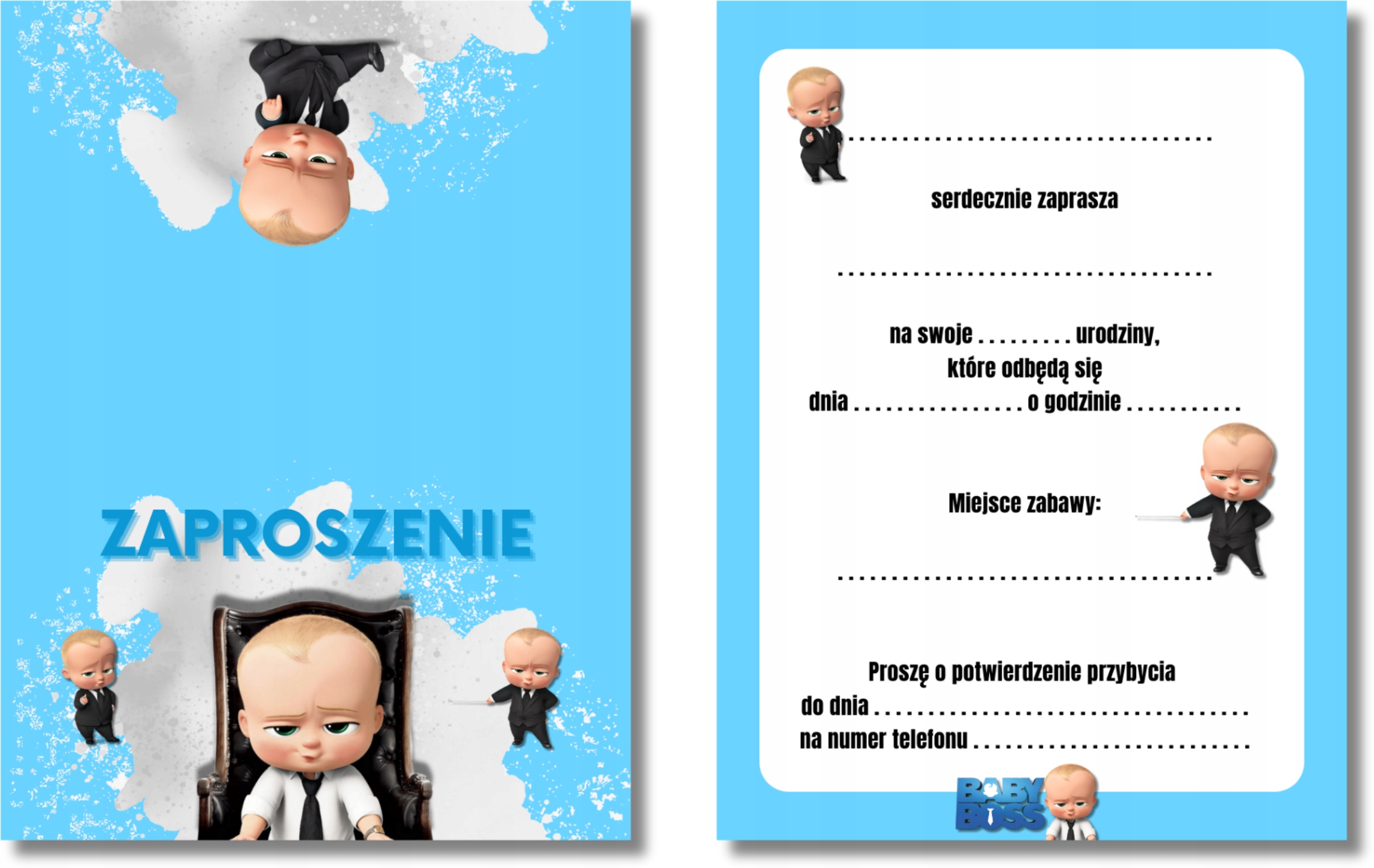 ZAPROSZENIA URODZINOWE BABY BOSS 15x10cm Marka inna