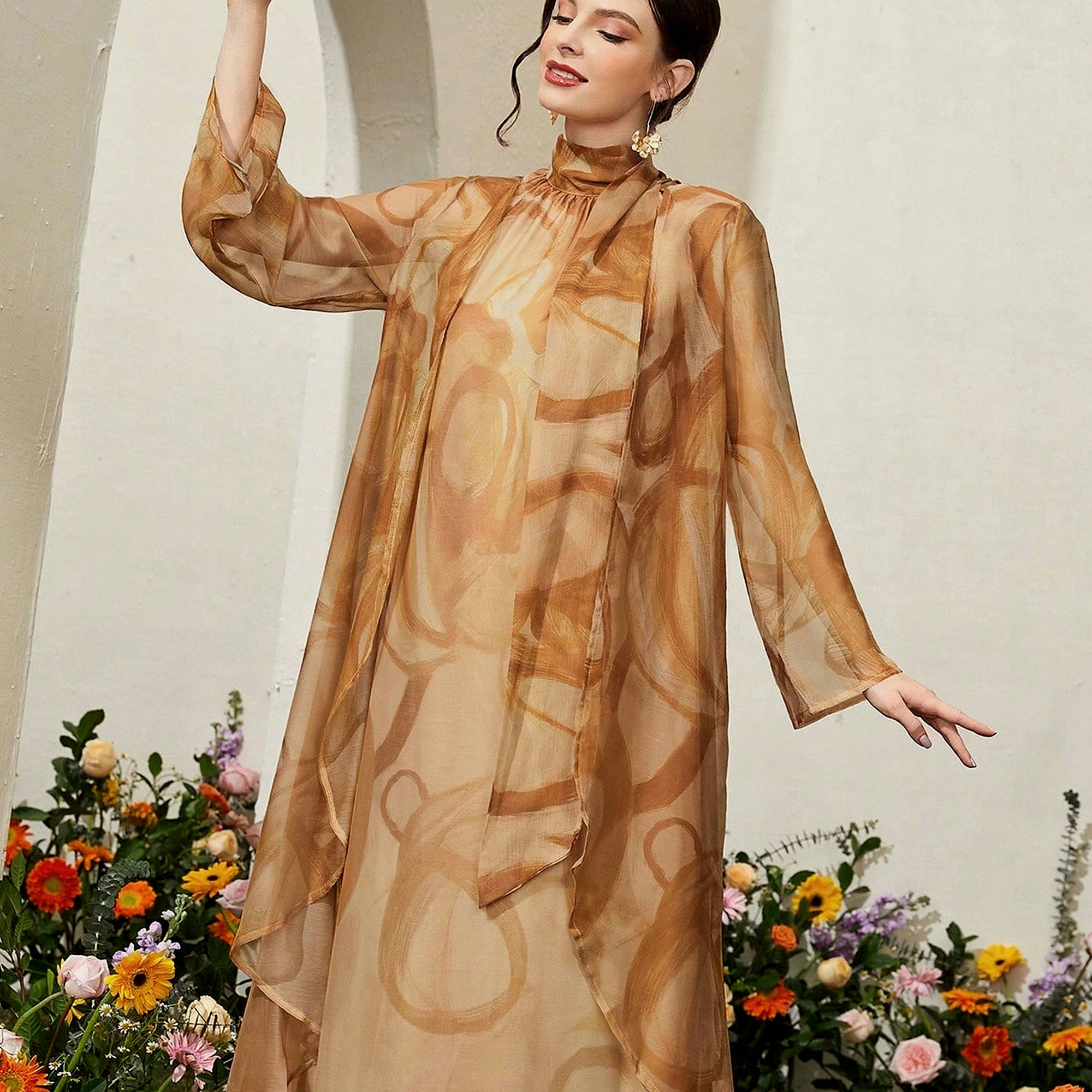 Šaty Elegantní Etno Dámské Vzdušné Dvoudílné Dlouhé Tie Dye M 38