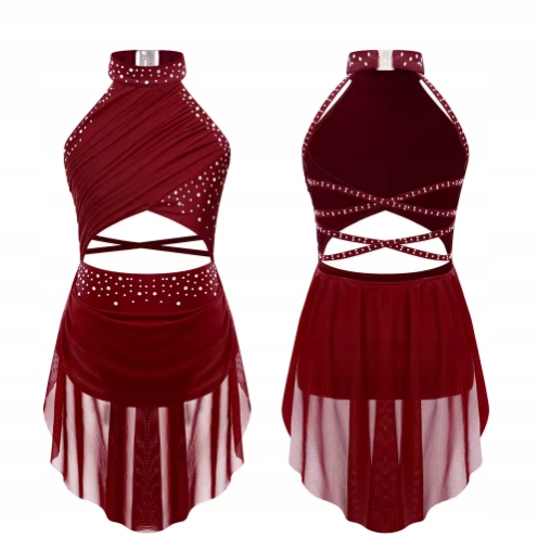 Strój Do Latino Sukienka Body Sukienka Tutu Do Tańca 164 170 Czerwona 2521