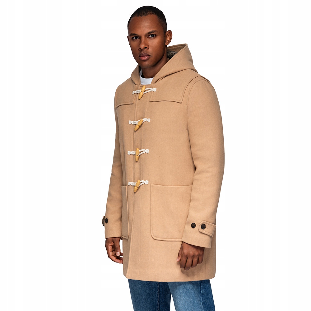 Pánský kabát s vlnou a kapucí duffle světle hnědý V1 OM-COWC-0131 XXL