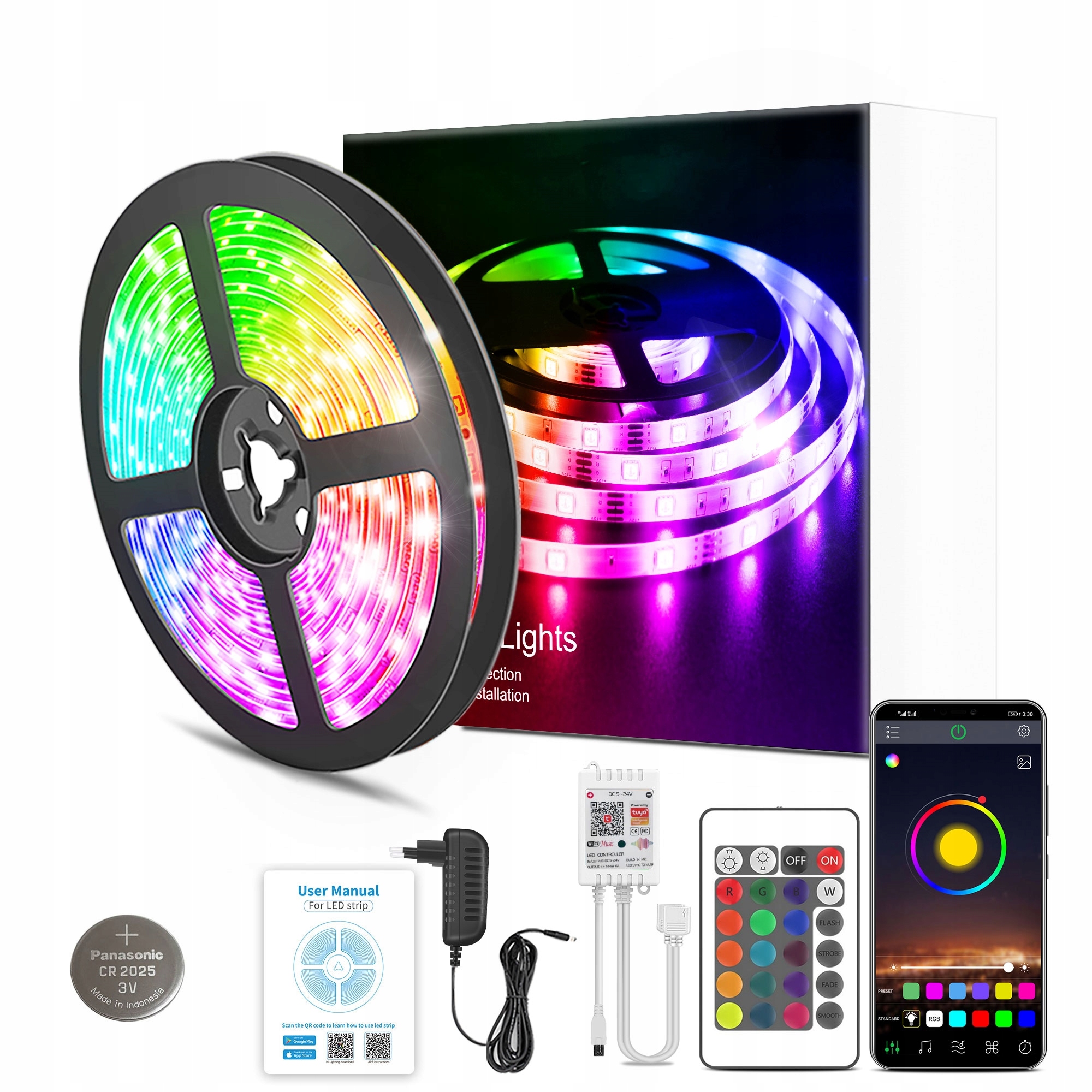 Taśma LED 5M RGB 5050 WiFi PILOT APLIKACJA TUYA MUZYKA ZESTAW 12V 30led/m