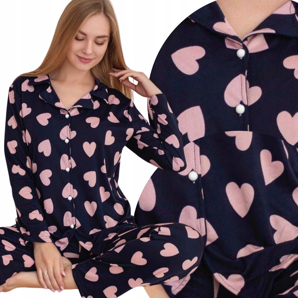 Piżama Damska Bawełniana Dwuczęściowa Rozpinana Długi Rękaw Spodnie Ciepłe