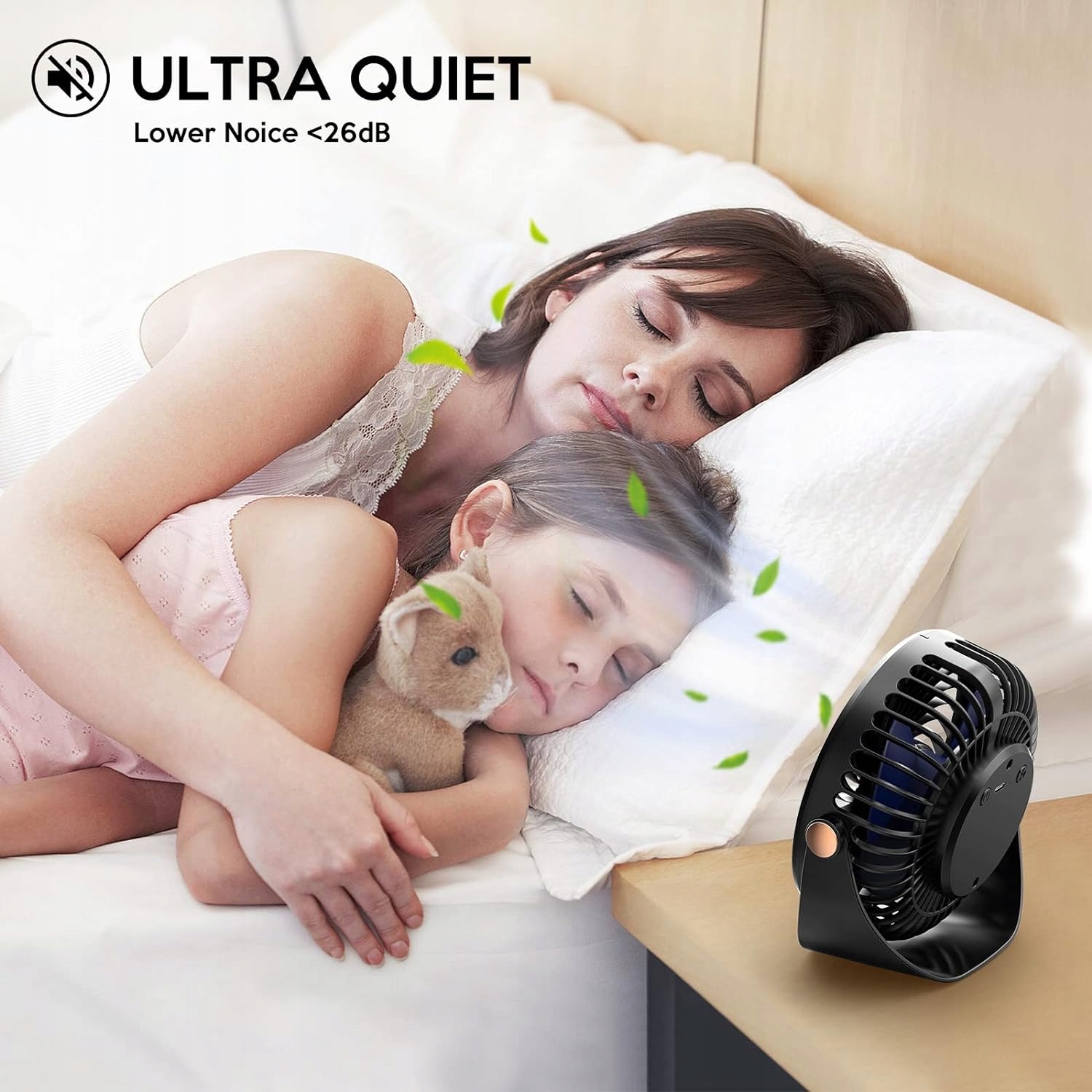 WENTYLATOR BIURKOWY PRZENOŚNY MINI WENTYLATOR DOMOWY STOŁOWY 360° USB Kolor dominujący czarny