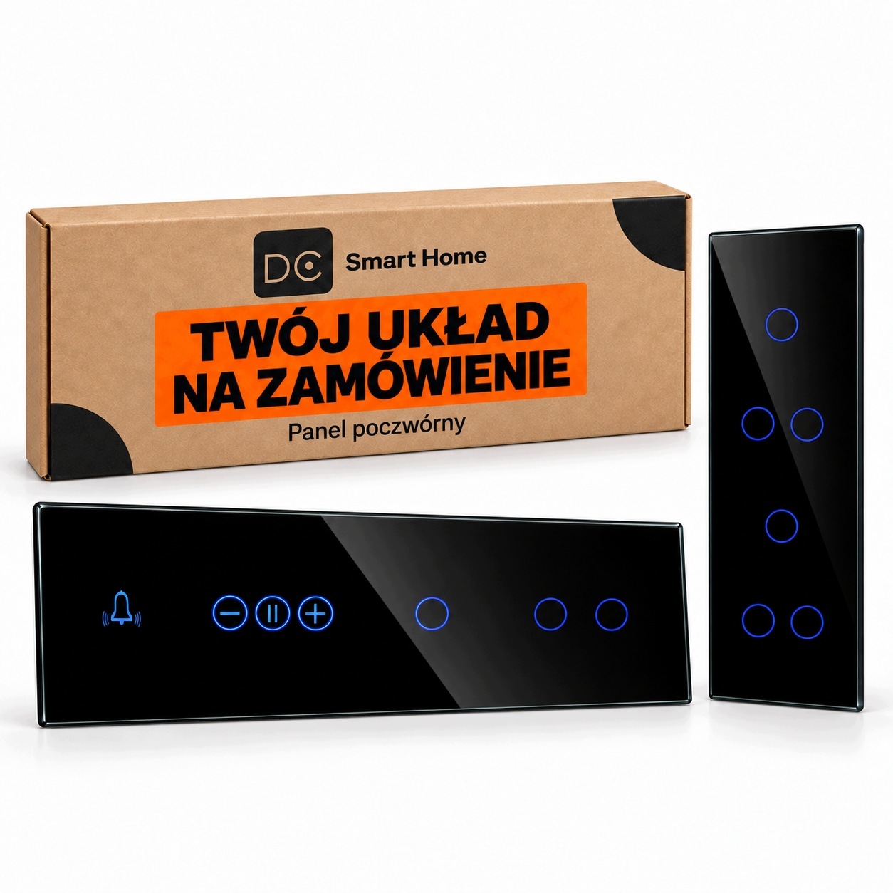 Skleněný panel čtyřnásobný černý na zakázku rámeček s dotykovým spínačem 0G