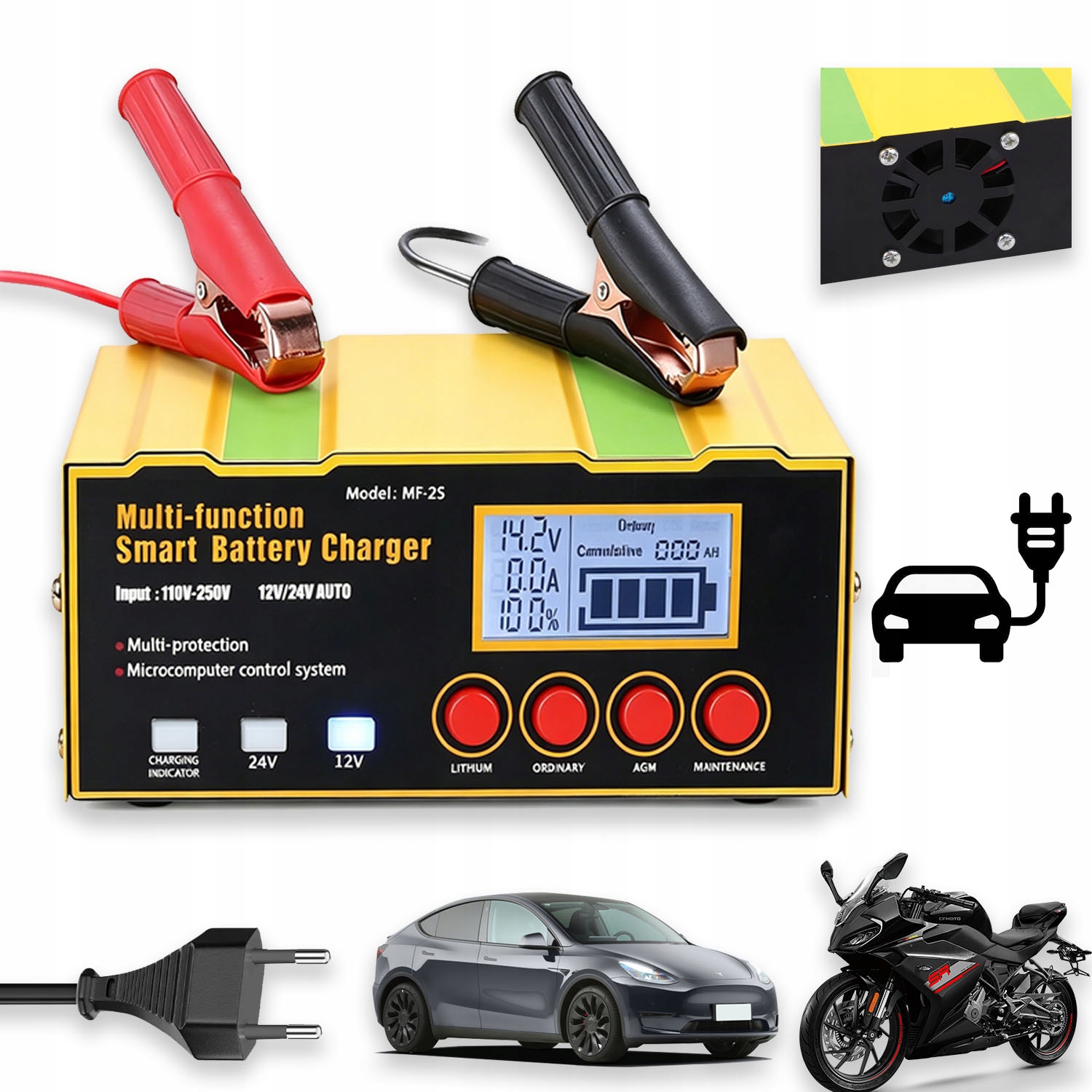 Akumulátorová Nabíječka 12A Pro Inteligentní Opravu Motocyklu 12V/24V