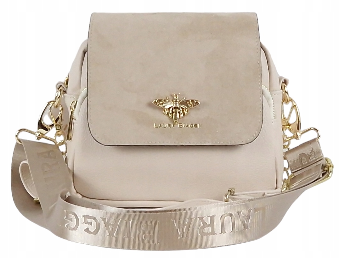 LAURA BIAGGI BEŻOWA TOREBKA DAMSKA LISTONOSZKA NA RAMIĘ SKÓRA EKO ZAMSZ