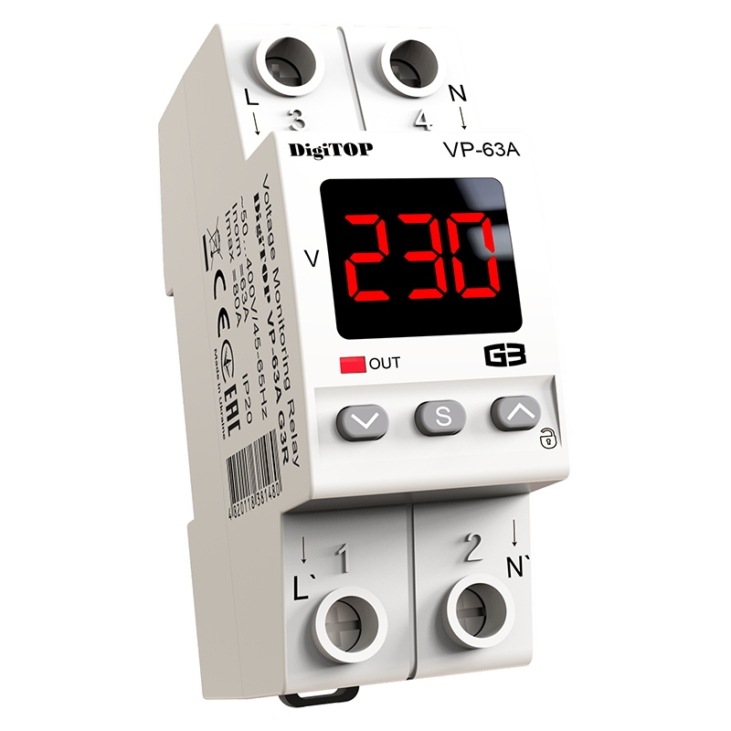 Jednofázový napěťový relé VP-63A G3R DigiTOP