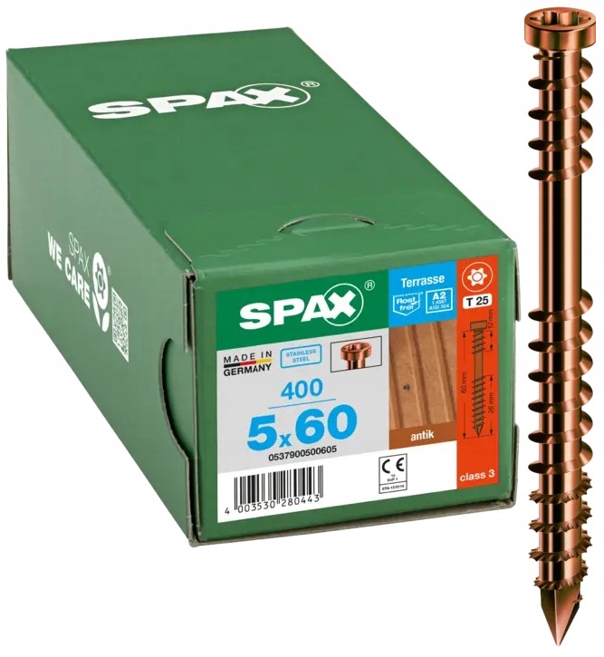 Terasové Vruty A2 400 Kusů Tx 5.0*60MM Spax-d T25 Staré Zlato Spax