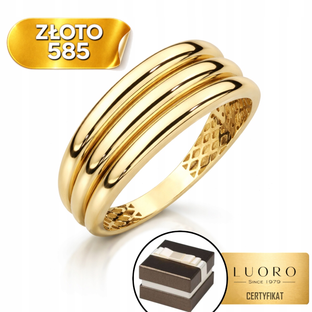 Prstýnek 585 14K Trojitá Kolejnice Hladká Ažurová R20