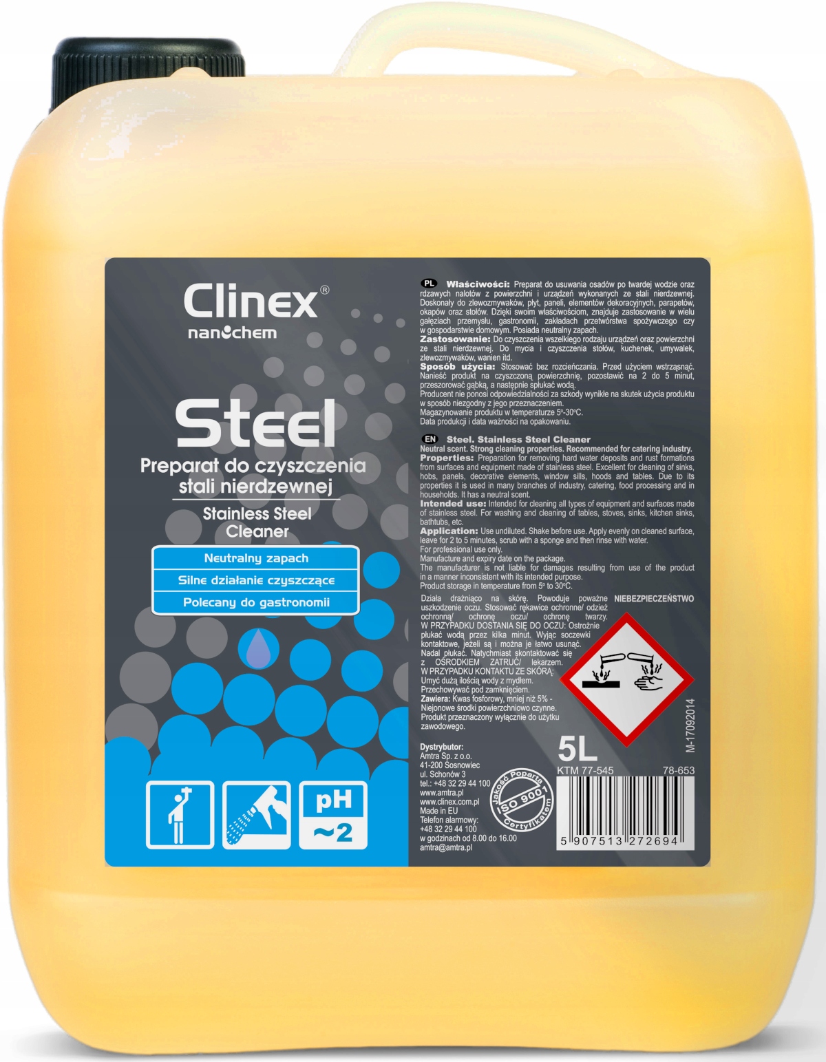 Levně Amtra Clinex Steel 5 L Na Čištění Nerezové Oceli, Kyselý, Odstraňuje Vodní Kámen