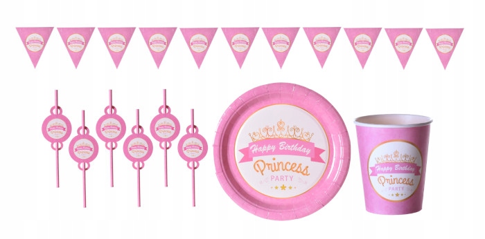Zestaw urodzinowy papierowy Princess słomki