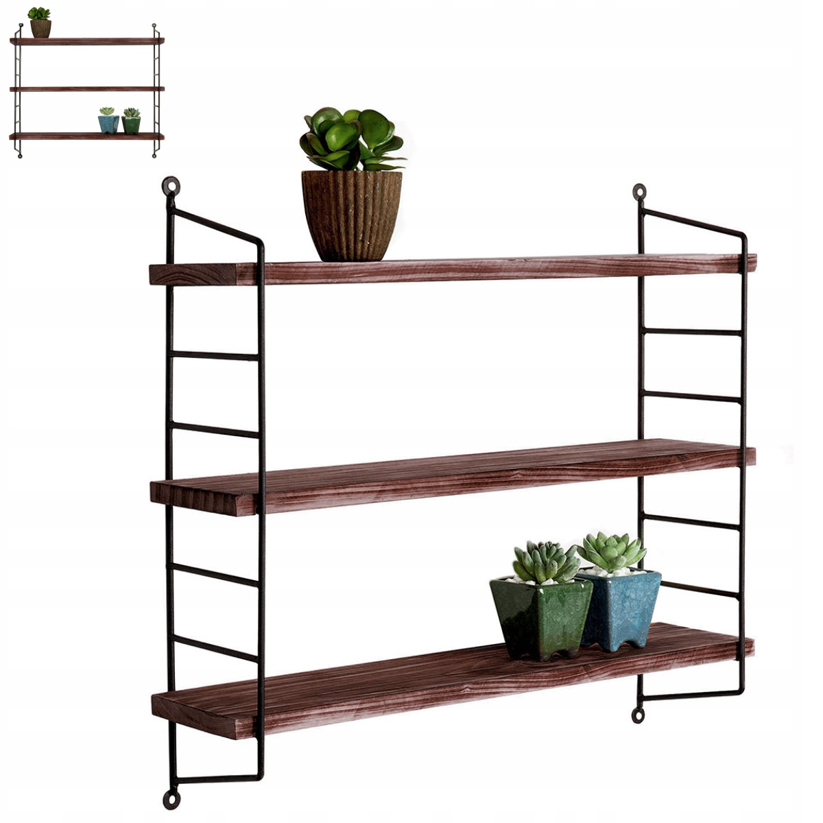 Dřevěná nástěnná police, kovová závěsná police, nastavitelná nástěnná police