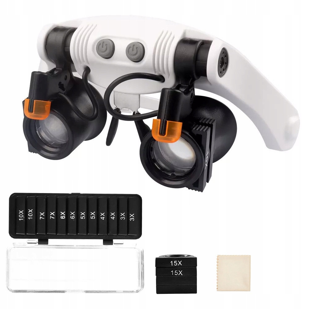 Okulary powiększające 3x - 25x lupa nagłowna z oświetleniem 2 diody LED