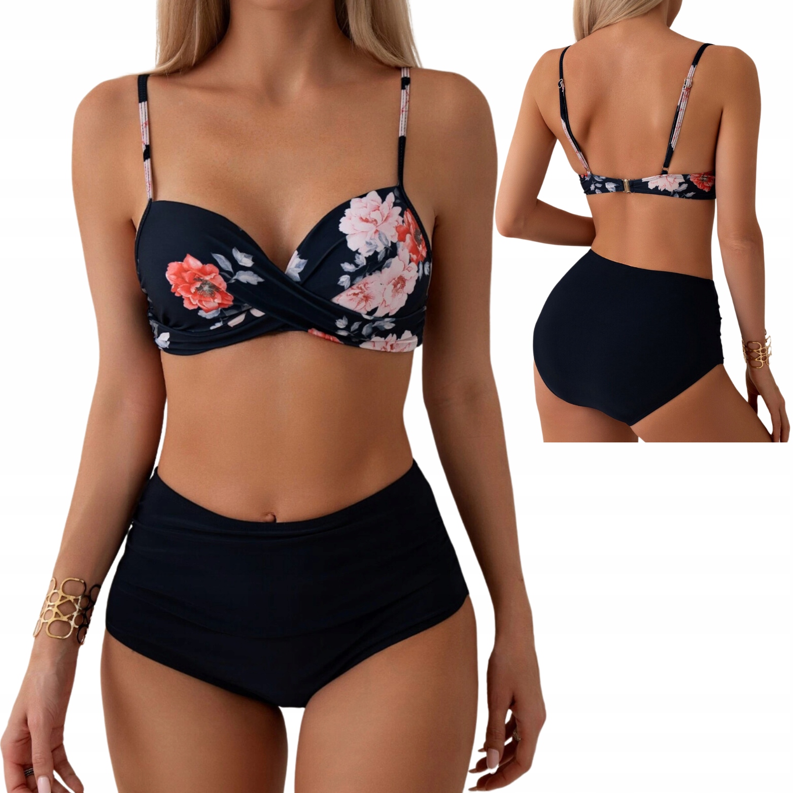 STRÓJ KĄPIELOWY DWUCZĘŚCIOWY KOSTIUM WYSOKI STAN BIKINI PUSH UP XL 42 Marka bez marki