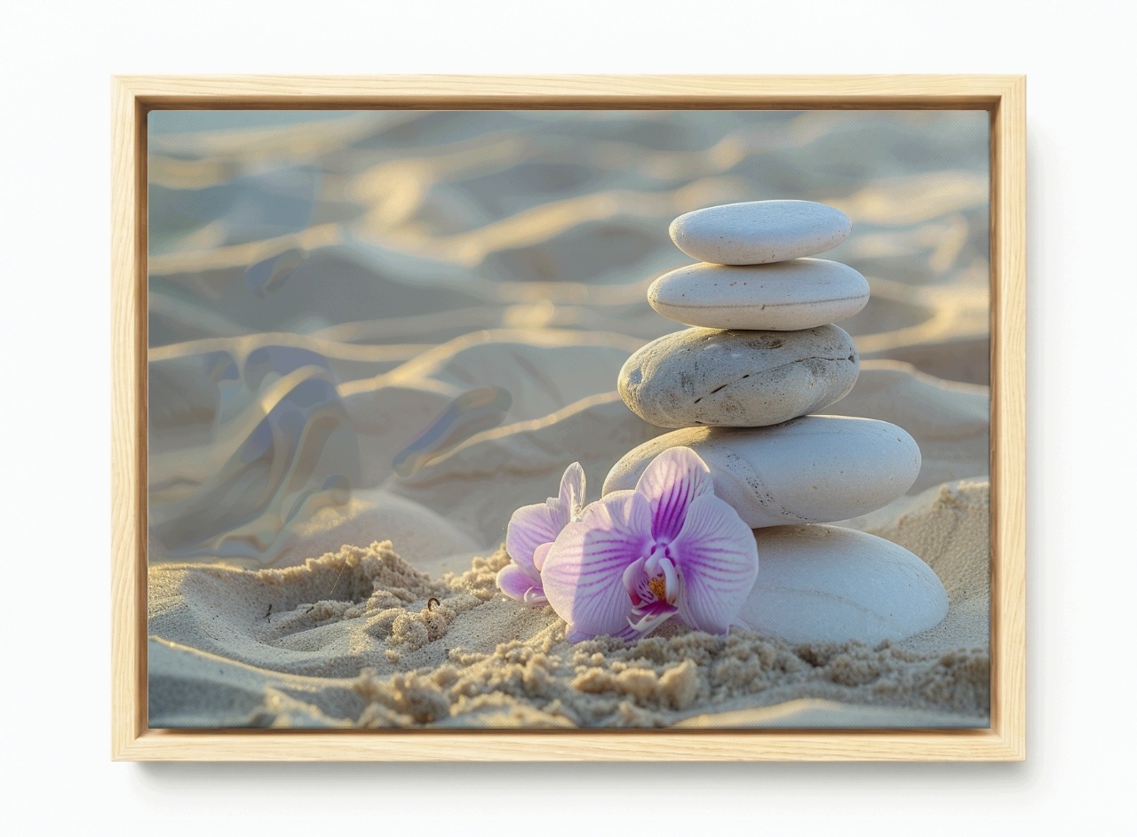Obraz Rám Americký Box Pláž Kameny Zen Orchidej Rovnováha 120x80