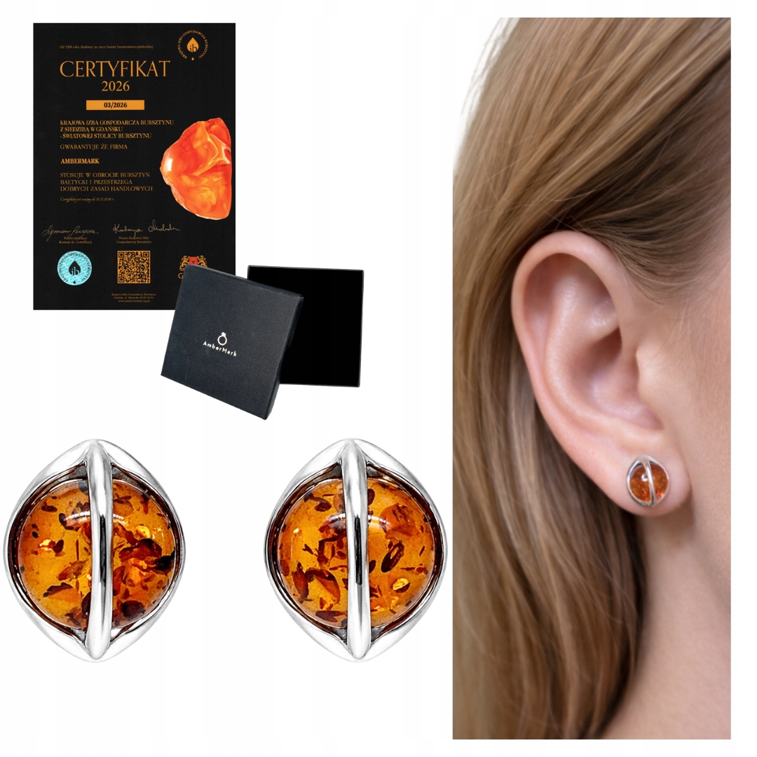 Stříbrné náušnice s přírodním jantarem a šroubovacími tyčinkami 925 z jantaru