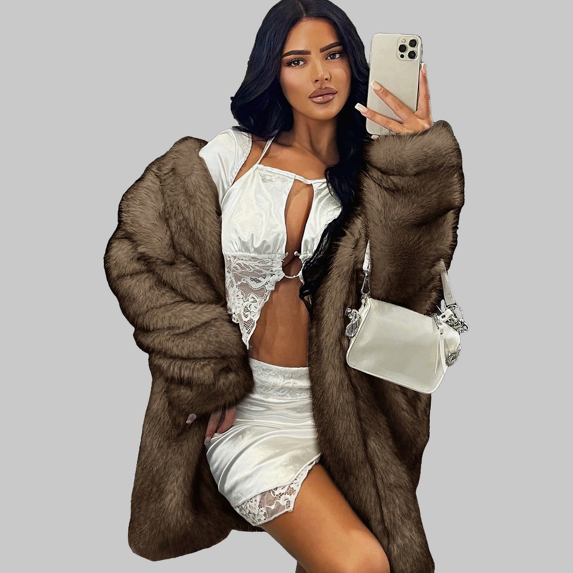 Kožešina Dámské Midi Stylové Módní Glamour Hnědé Shein M 38