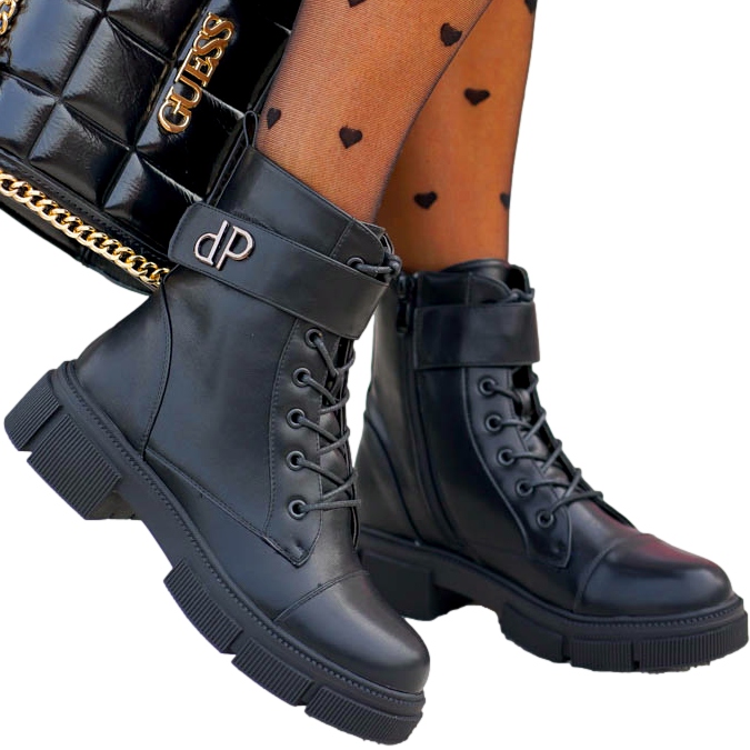 Botki Damskie Na Grubej Podeszwie Ocieplane Oficerki Meg 36