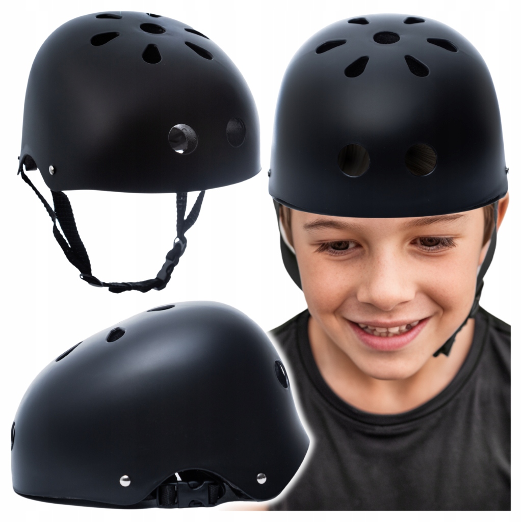 Kask na Rower Hulajnogę Rolki dla Dzieci 48-55cm Chłopca Dziecięcy Czarny