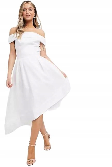 Šaty Koktejlová Bílá Asymetická 36 S Šm