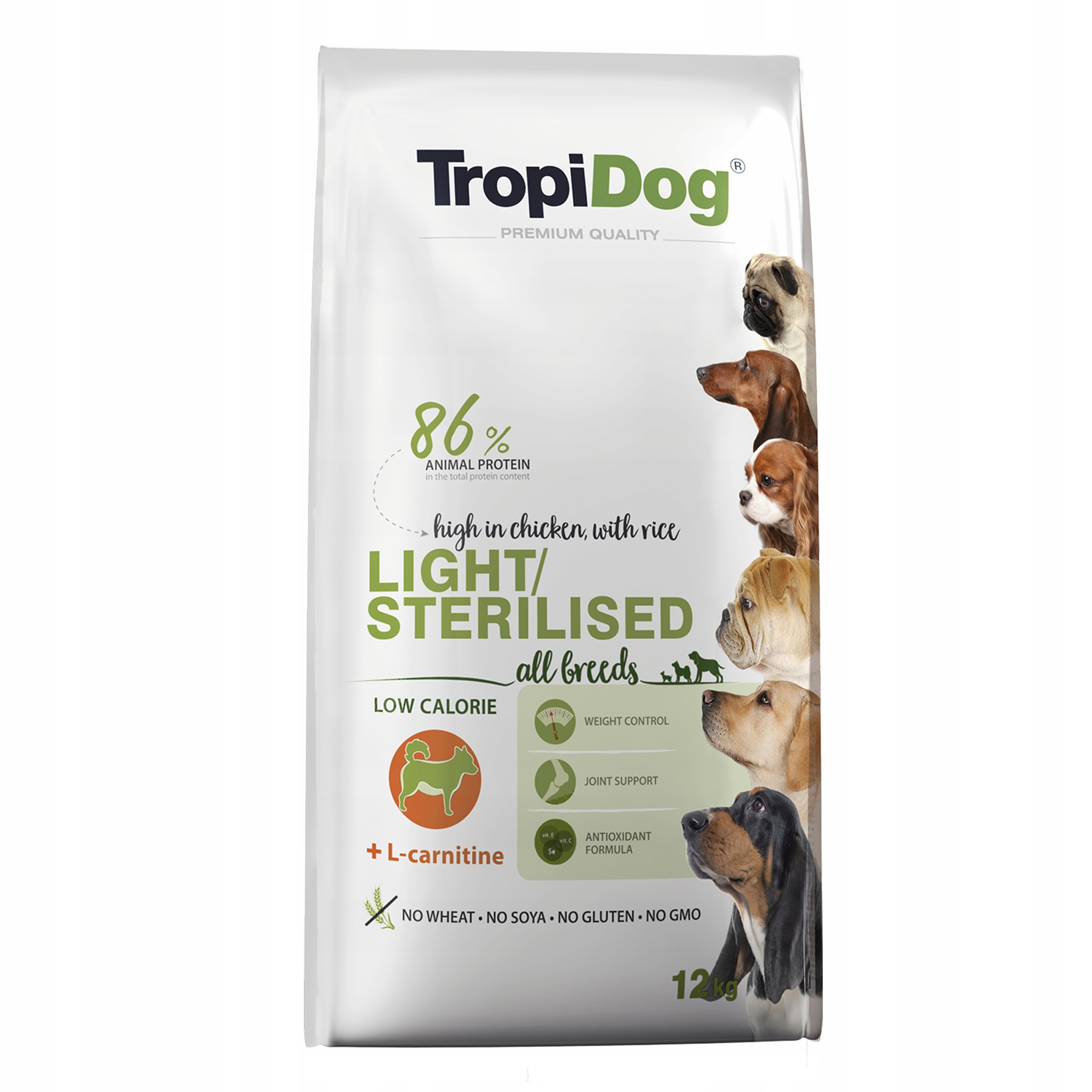 Levně Tropidog Tropidog Premium Light Sterilised Kuře s rýží 12 kg