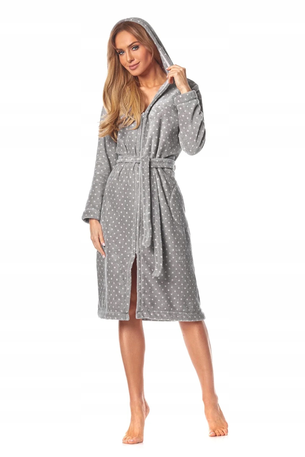Dámský župan 9156_rozmXL/44-46 šedý s kapucí, zip
