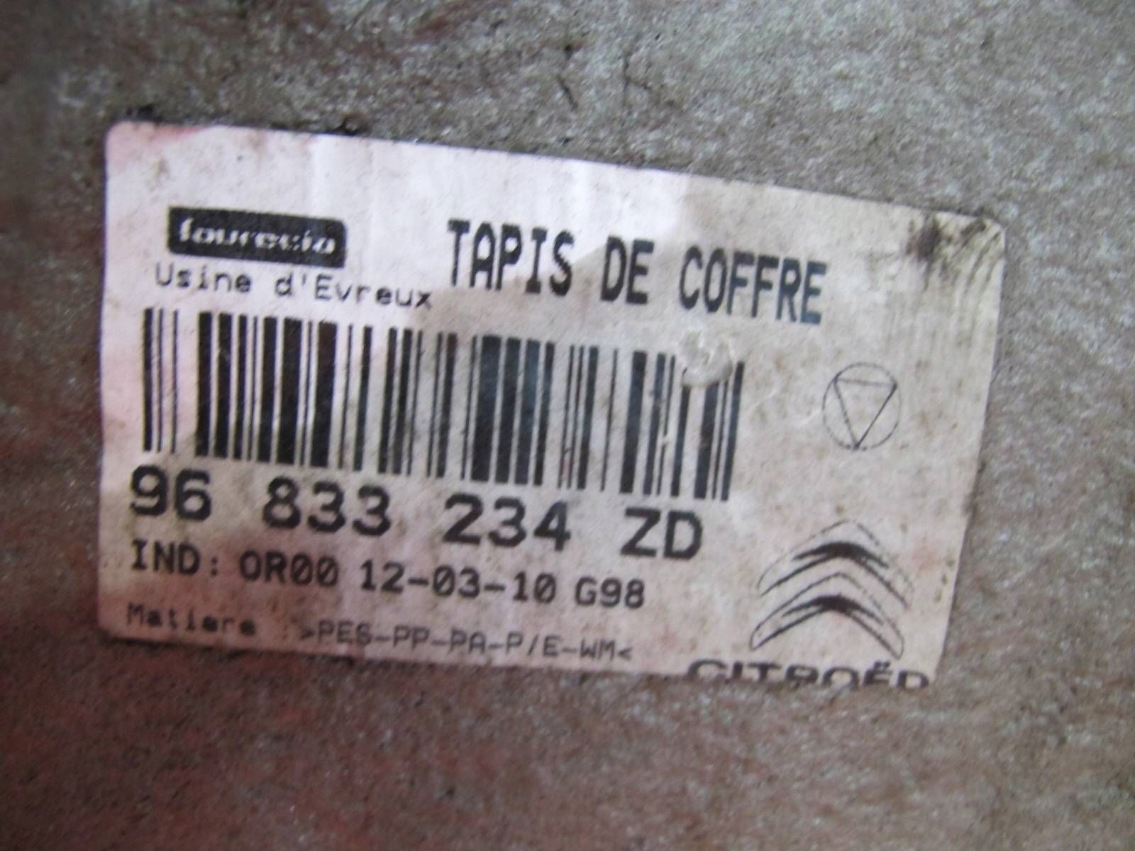 CITROEN C3 II 2 DS3 mats floor boot rear part 96833234ZD