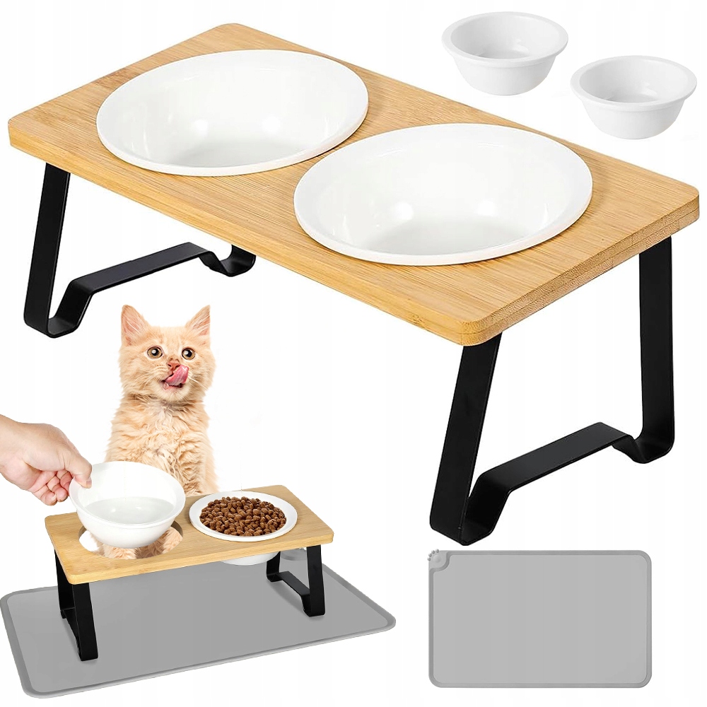 Vyvýšené misky 2ks se silikonovou podložkou pro kočky psa