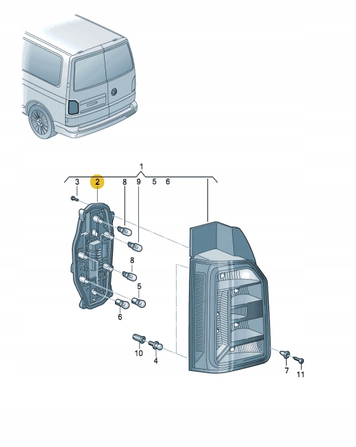 WKŁAD OPRAWA LAMPY VW Transporter T6 tył prawa