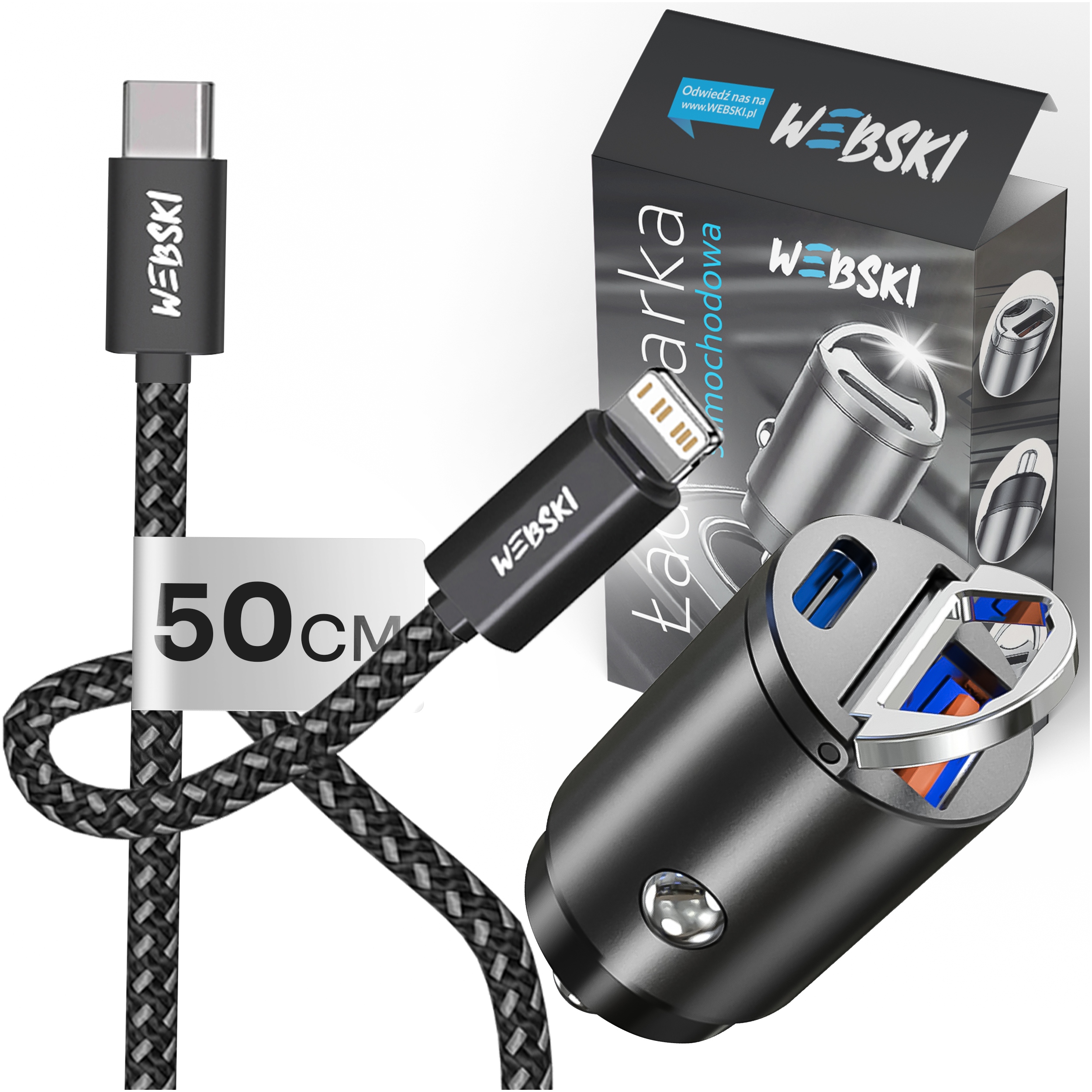 

Szybka Samochodowa Ładowarka Zapalniczka Usb+kabel