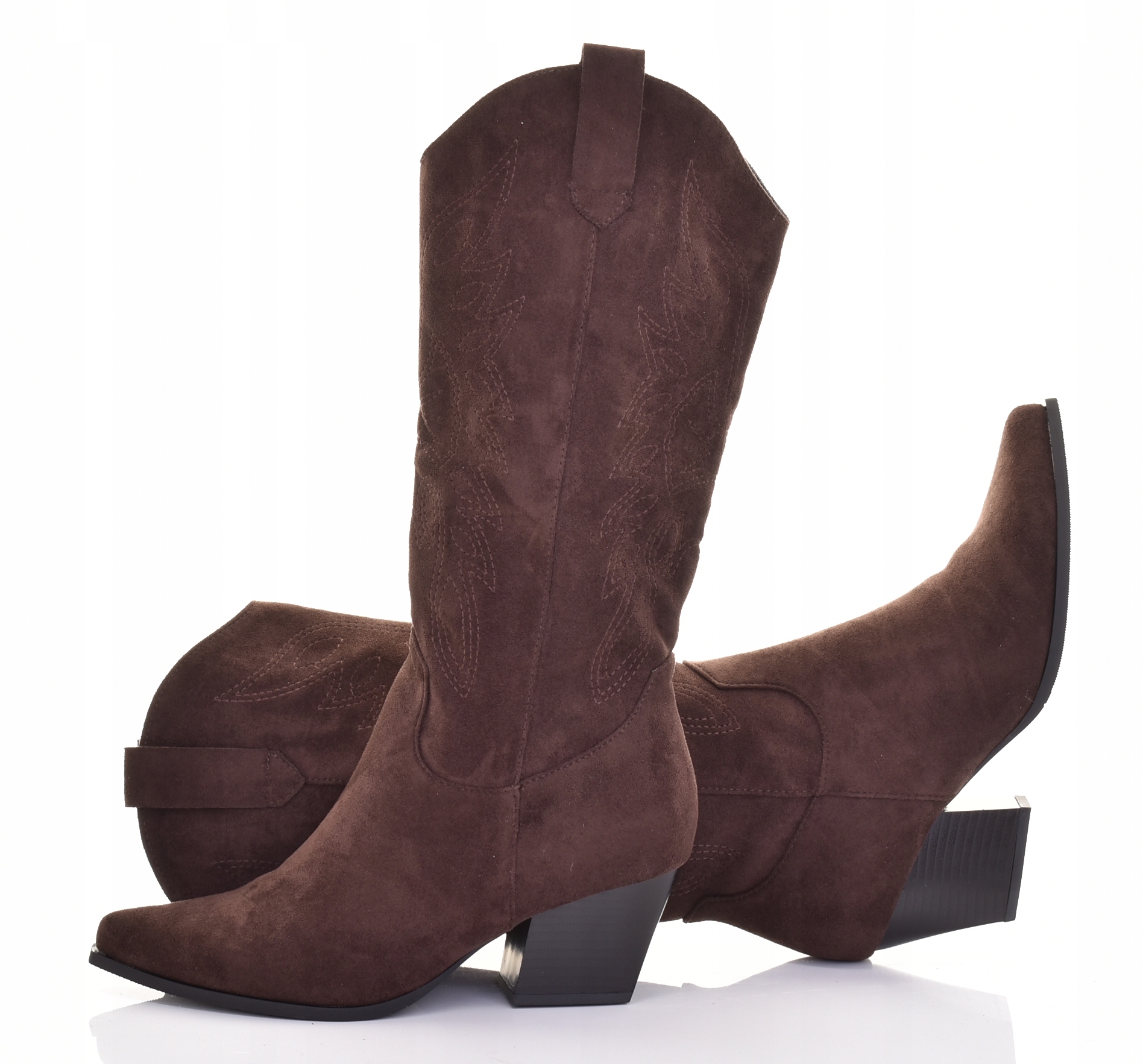 Elegantní Kovbojské Boty Dámské Semišové Kozačky Před Koleno, Čokoládové