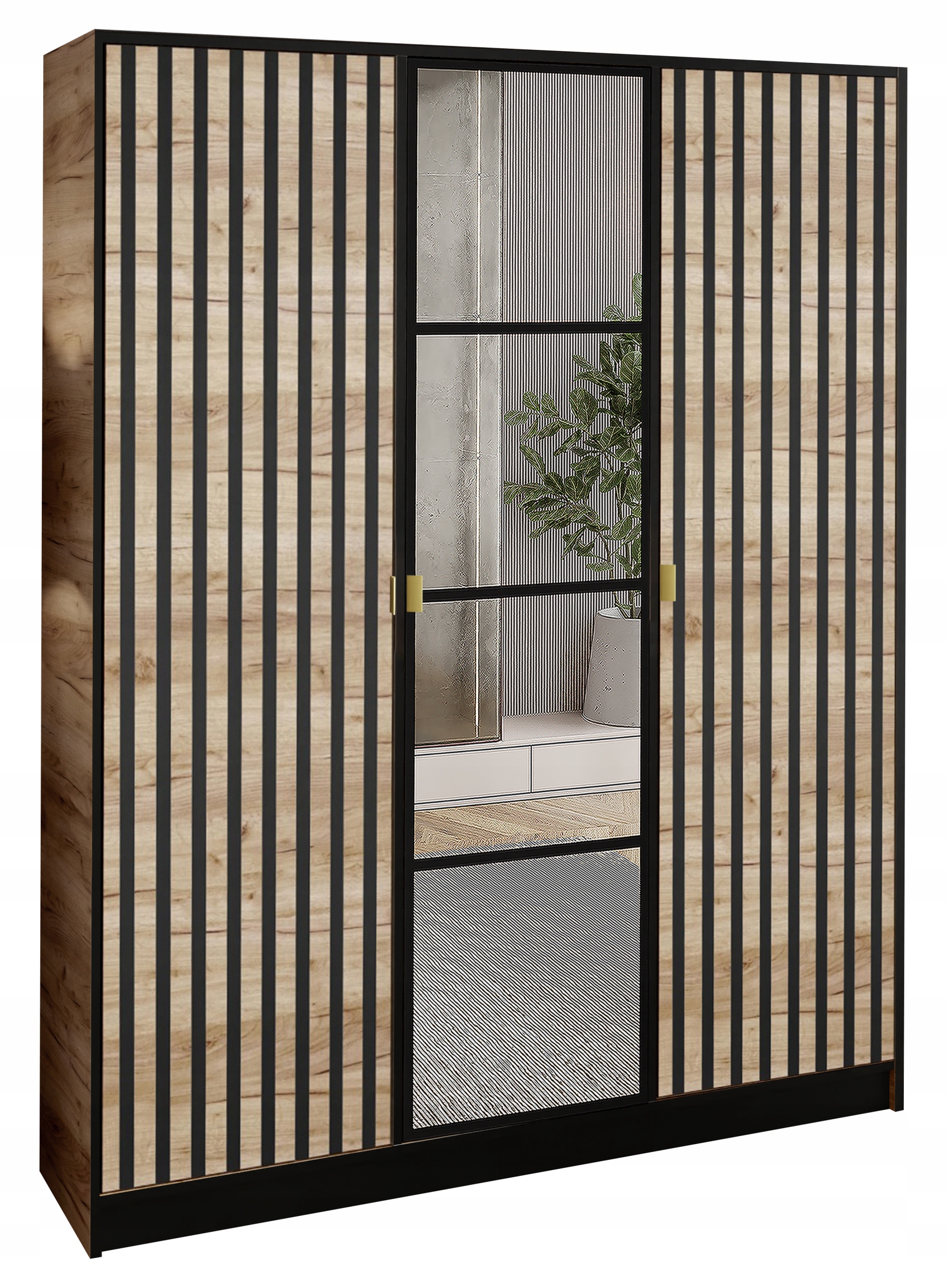 Skříň Lumi 157 3D Dub Craft se zrcadlem eden Vzor 3 Uchyt zlatý