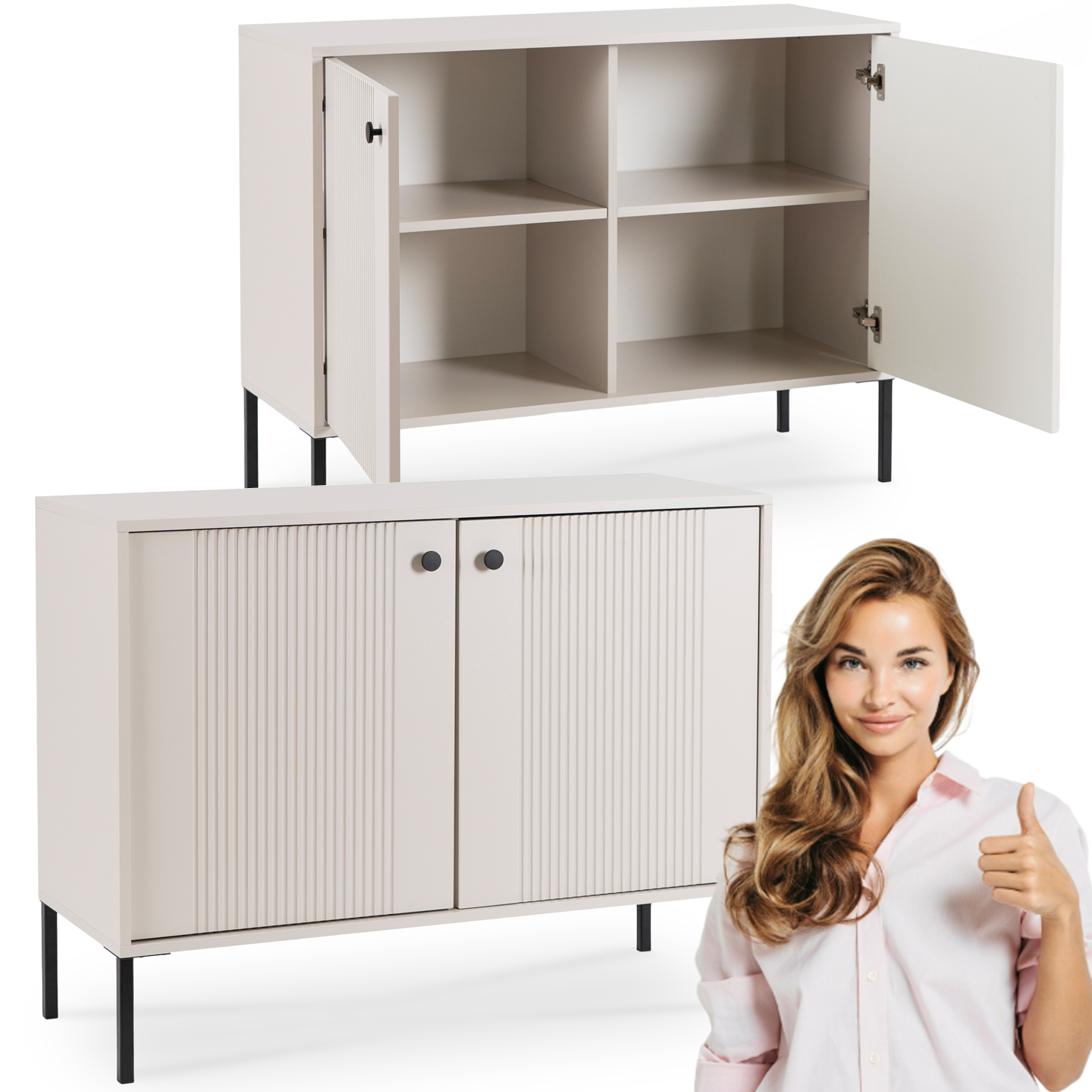 Komoda Ryflovaná Moderní do obývacího pokoje Ložnice Malá Kašmír Soft 104 cm