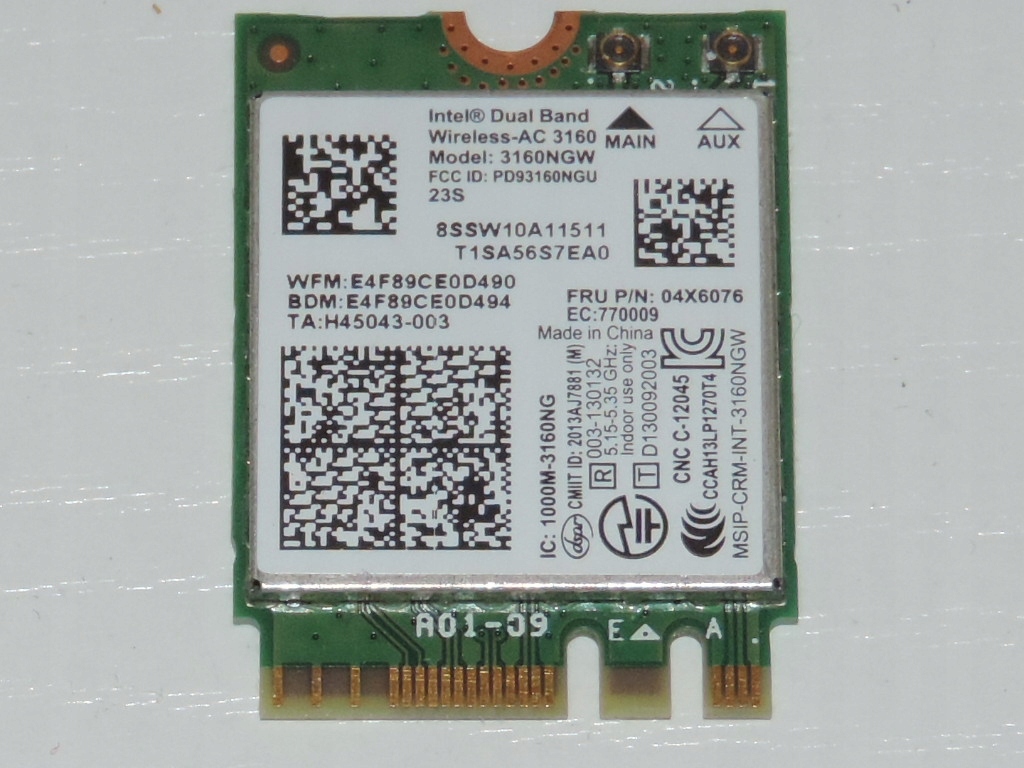 Karta Wifi INTEL 3165NGW LENOVO B50-80 E50-80 Kod producenta 3165NGW
