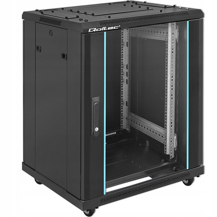 Qoltec Skříň Rack 19" 15U 600x600x855 mm Černá Tvrzené dveře Zámek
