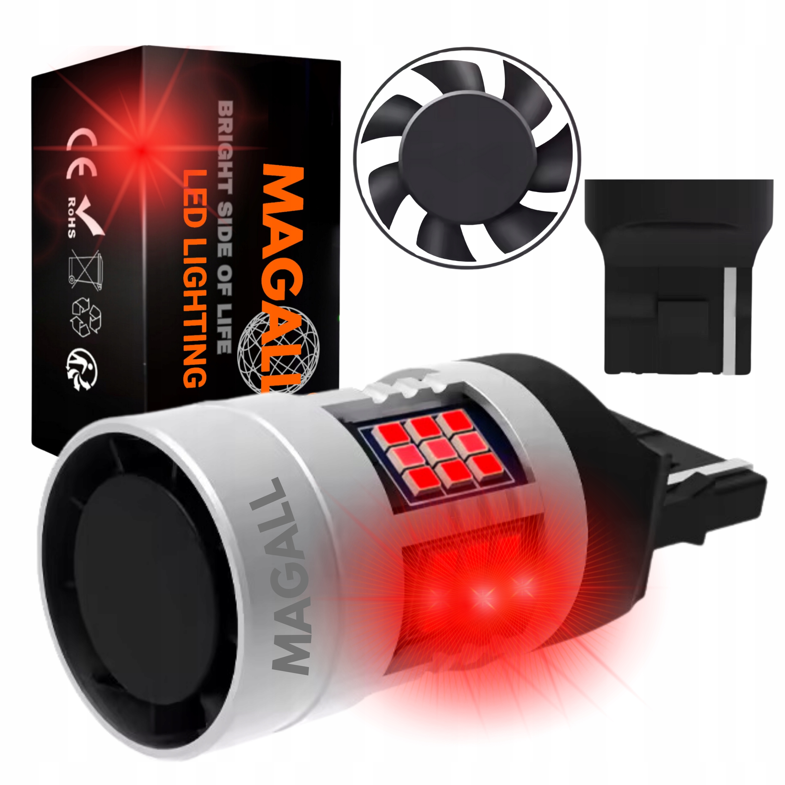 Żarówka Led W21W T20 7440 Canbus Magall Fan-can Mocne Czerwone Stopu