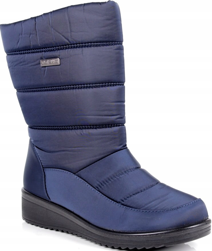 Tmavě Modré Kotníkové Boty Sněhule Na Koturence, Vysoké, Se Zapínáním Na Zip