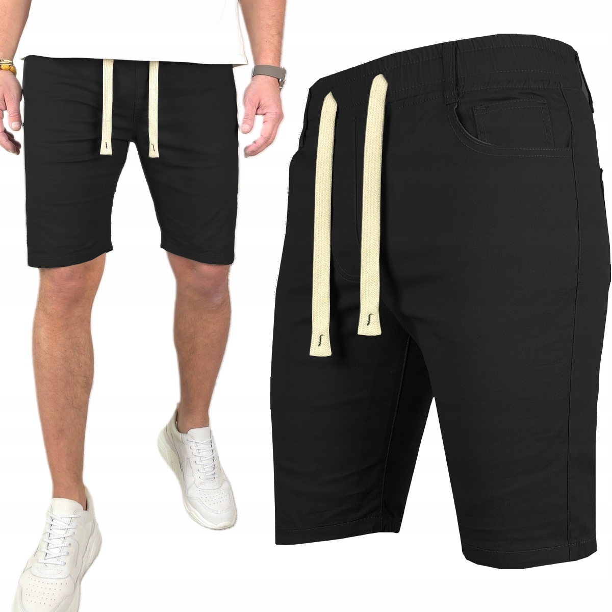 Krátké Kraťasy Pánské Černé Klasické Elegantní Pas na Gumu XXL