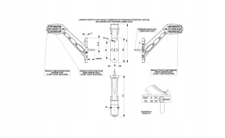 Lampa obrysowa obrysówka TYŁ LED B/CZ/P LAMPY LEDY Producent części Horpol