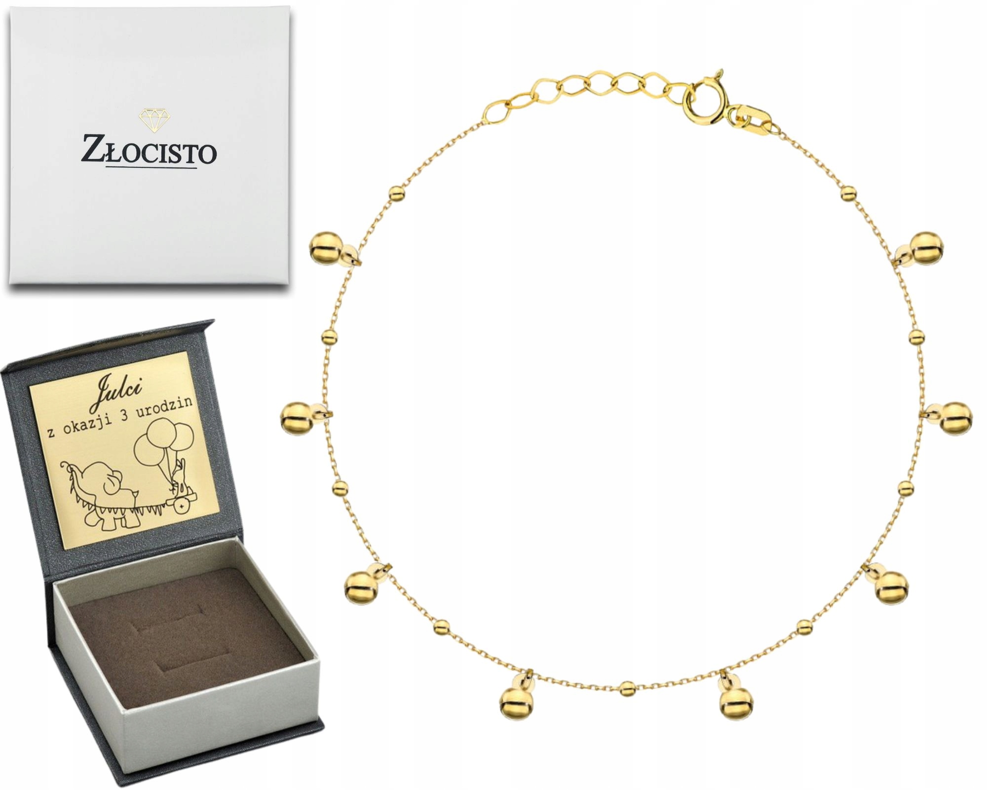 Zlatý Náramek Celebrity Se Závěsnými Kuličkami Zlato 585 Dárek Gravírování