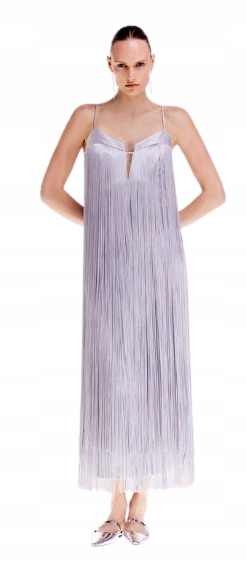 Karen Millen Stříbrné Šaty MIDI S Třásněmi 38 B1F