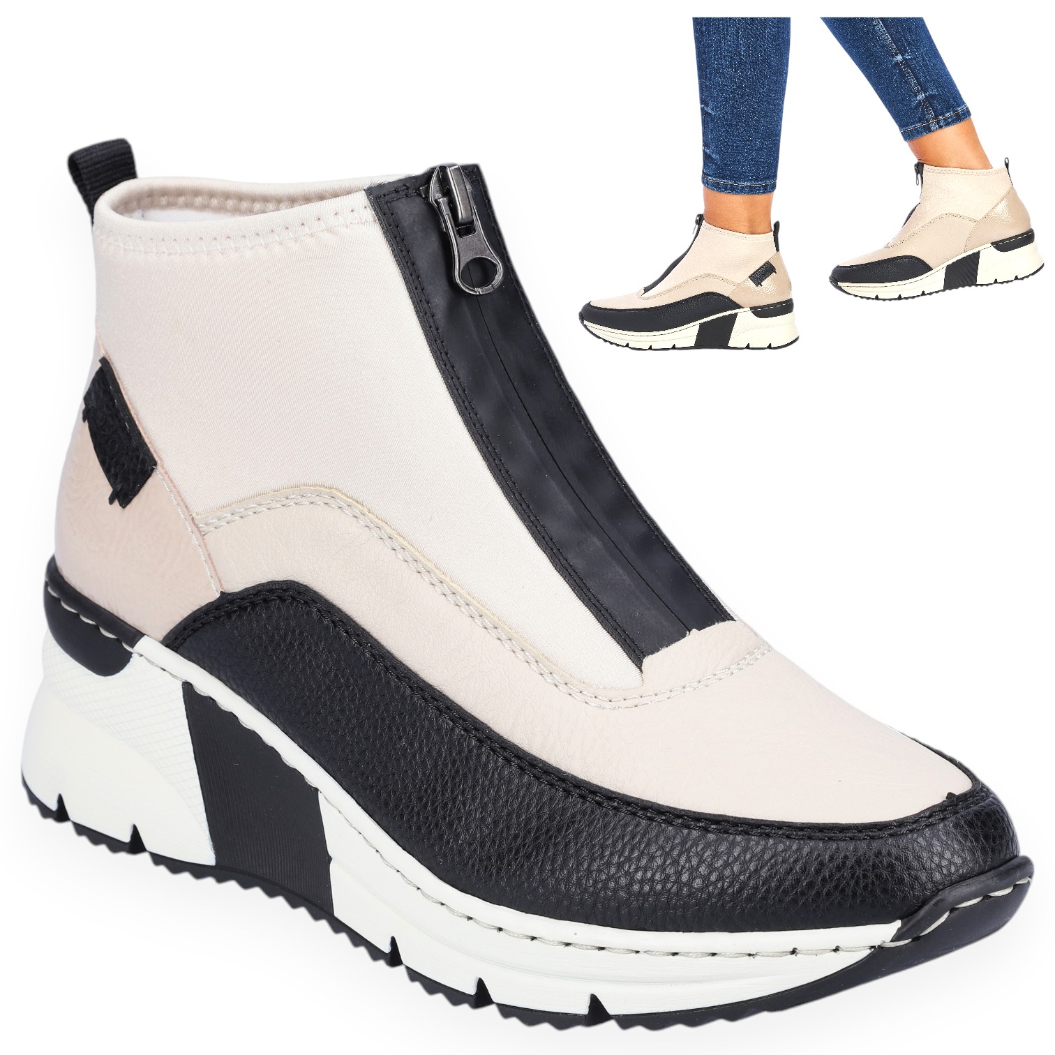 Pohodlné Dámské Kotníkové Boty Nazouvací Polobotky Rieker na platformě béžové 39