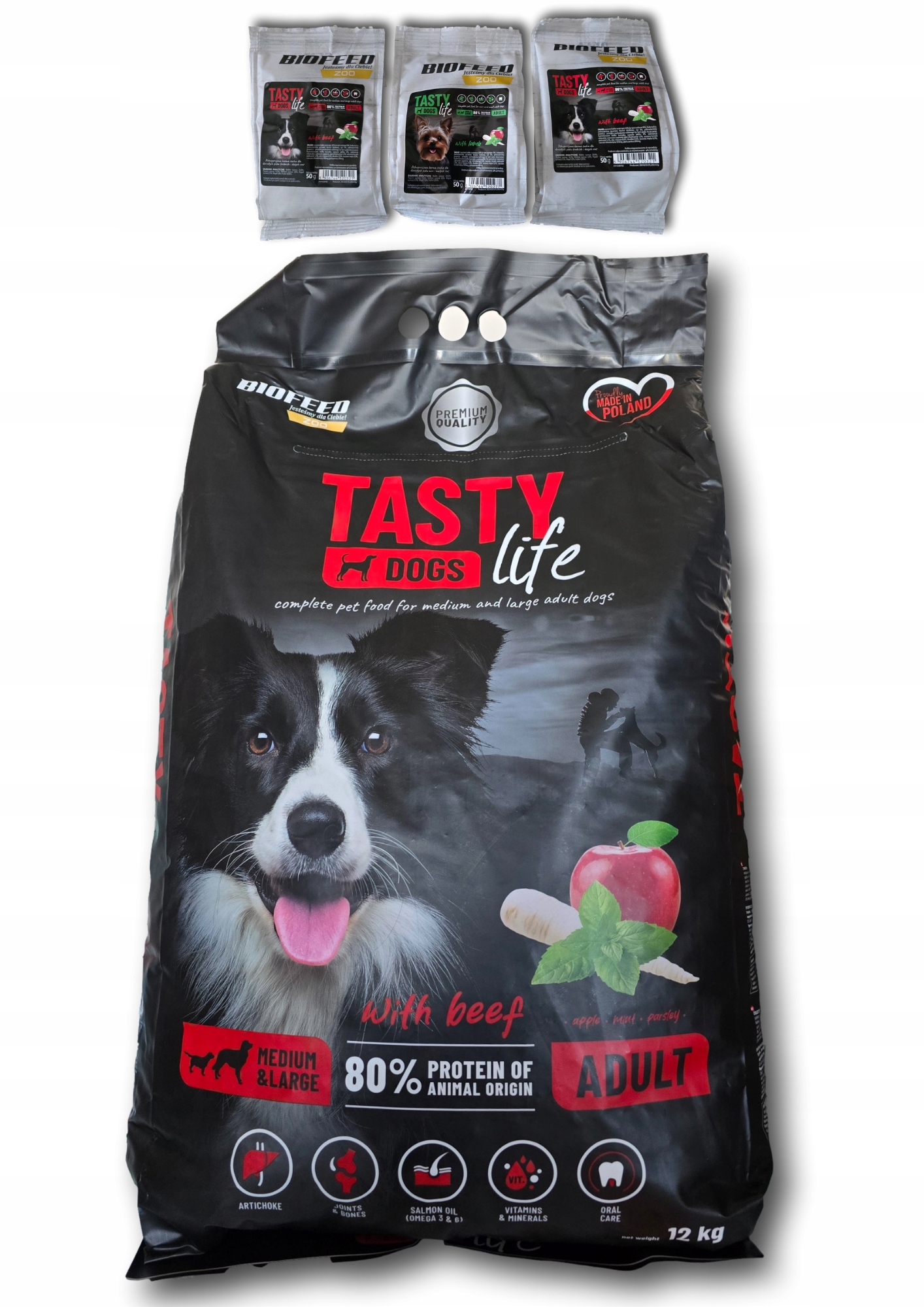 Levně Suché Krmivo pro psa Tasty Life s hovězím masem 12 kg Dárek 3 Sáčky Krmiva