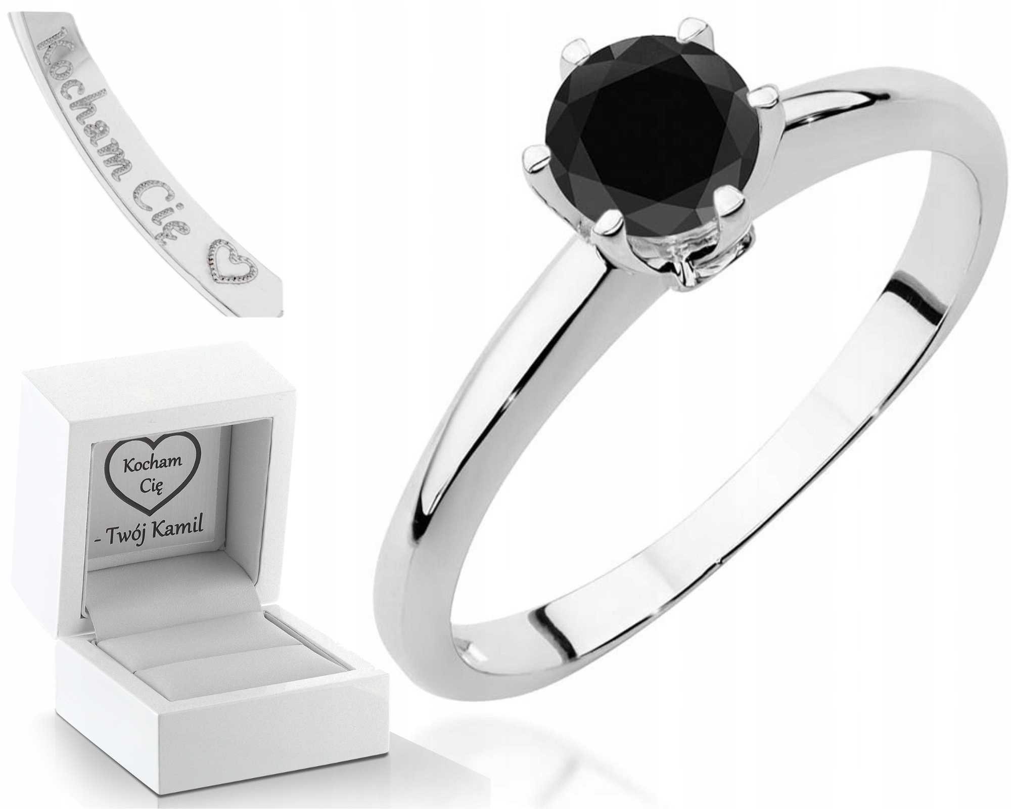 Bílé Zlato Prstýnek Černé Brilianty 585 Gravírování