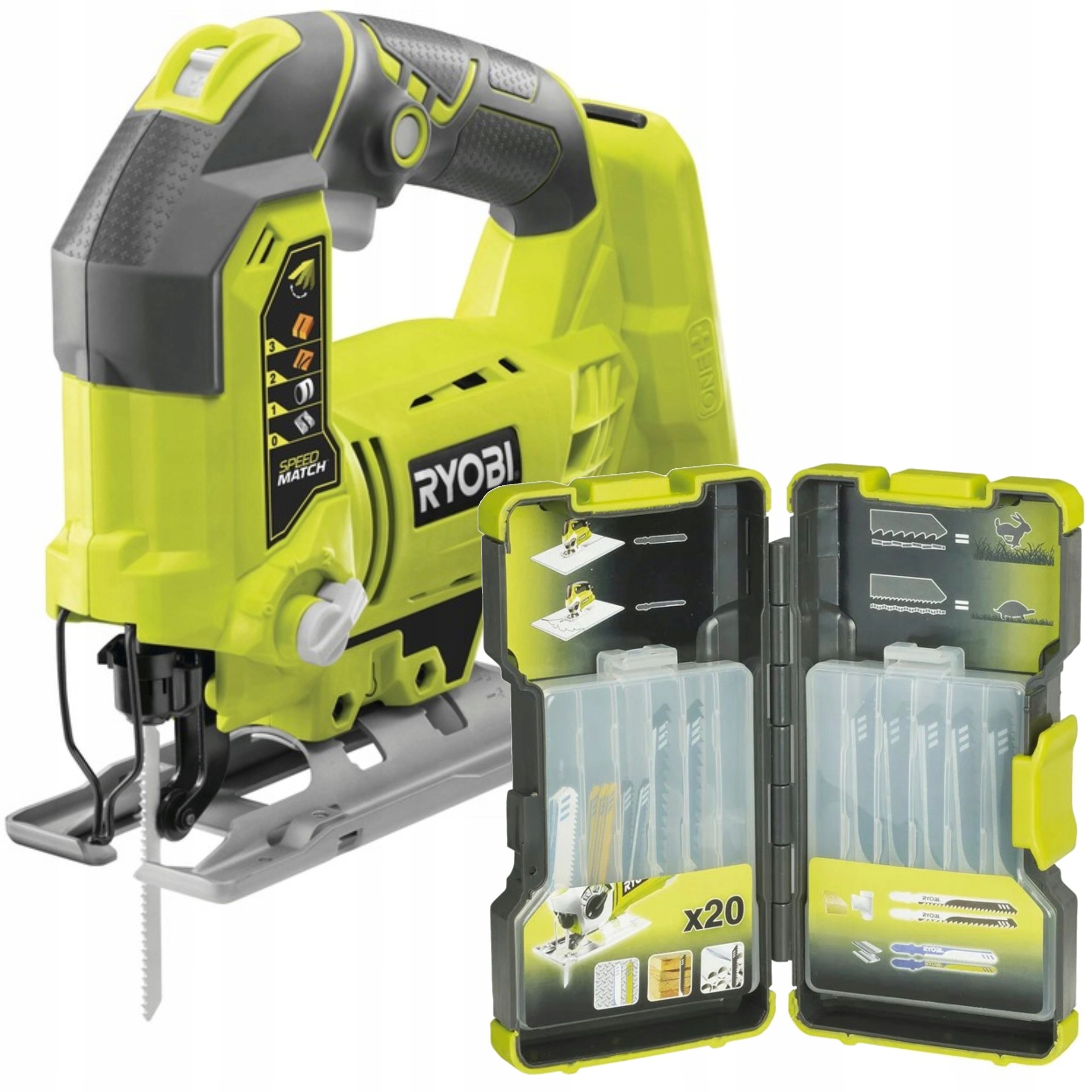 Ryobi Akumulátorová pila R18JS-0 Solo 18V sada pilových listů 20 ks