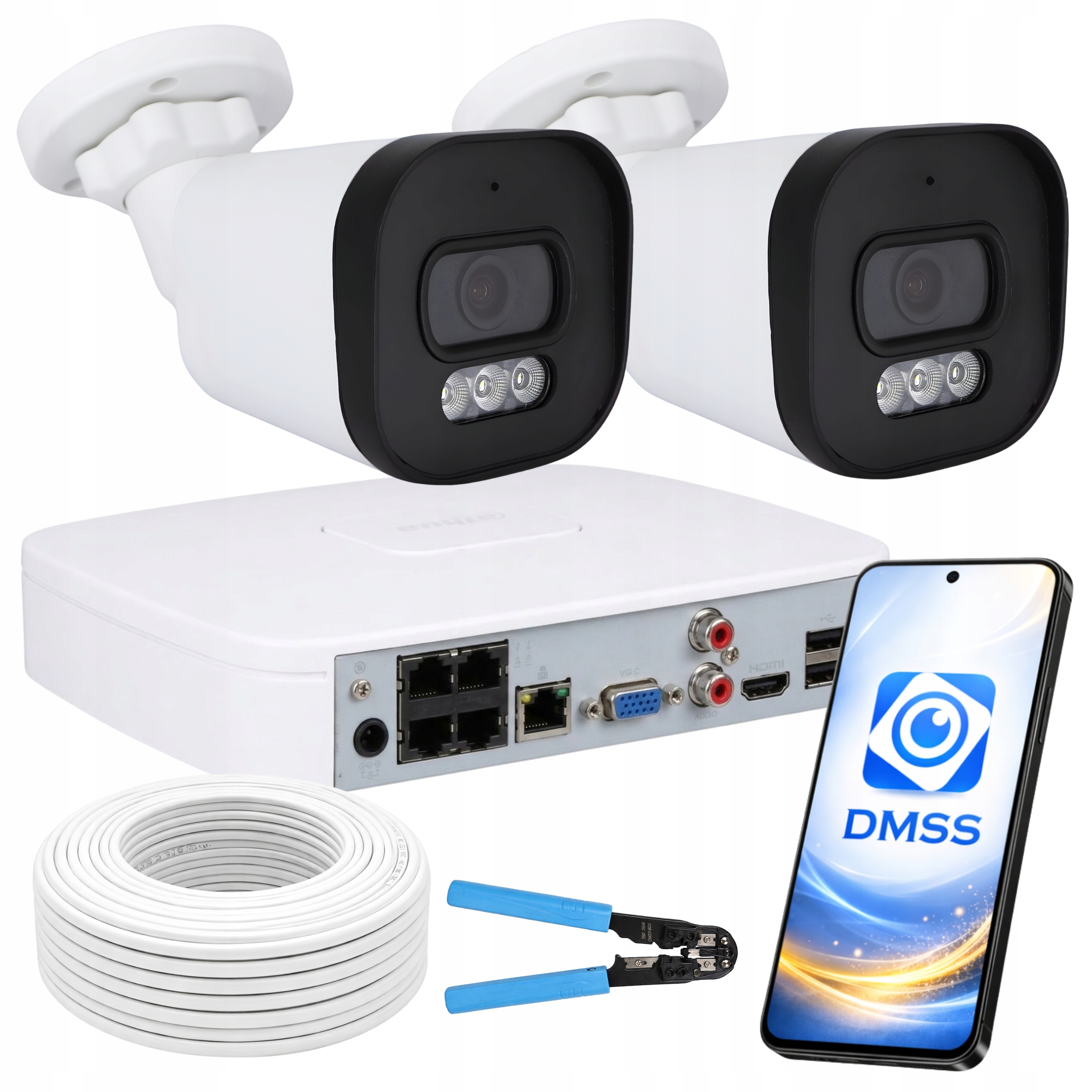 Sada pro monitorování domu Dahua 2 venkovní Ip kamery PoE 4Mpx Dual Light