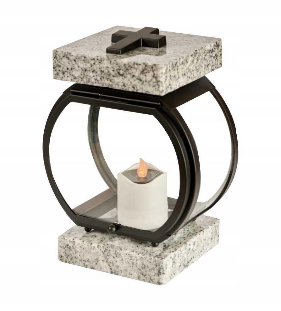 Náhrobní lampa Hřbitovní Svíčka na pomník Hybrid Černá ocel a žula Wiscount!!