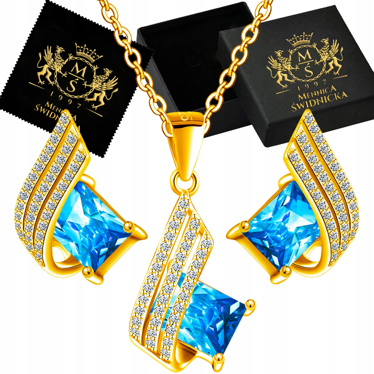 Sada stříbrných šperků Stříbro 925 Náušnice Náhrdelník Sada Dárek